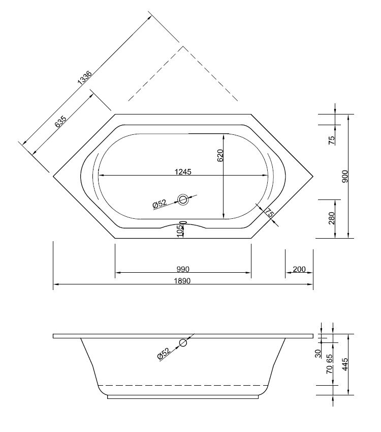 6-Eck-Badewanne Una 6-Eck-Badewanne Una