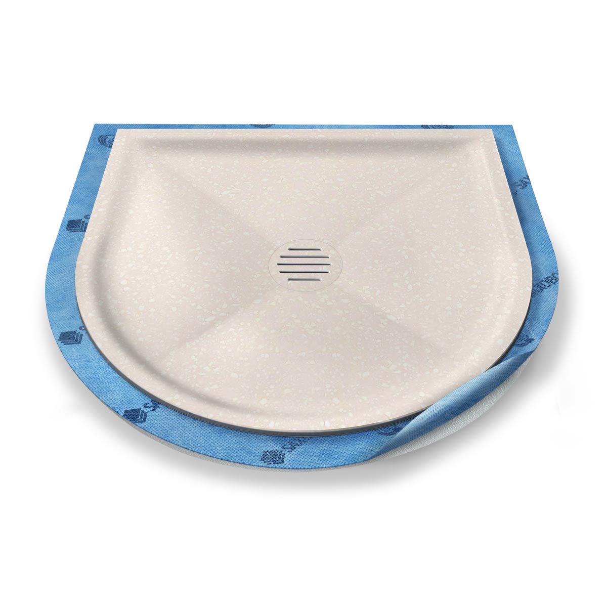 Halbkreis-Duschwanne tief Punktablauf aus Mineralwerkstoff Halbkreis-Duschwanne tief Punktablauf aus Mineralwerkstoff