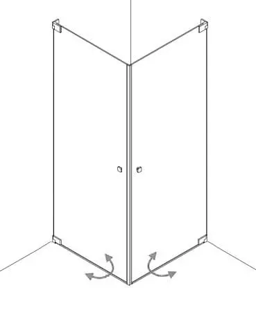 Eck Duschkabine mit 2 Pendeltüren - rahmenlos - H1W