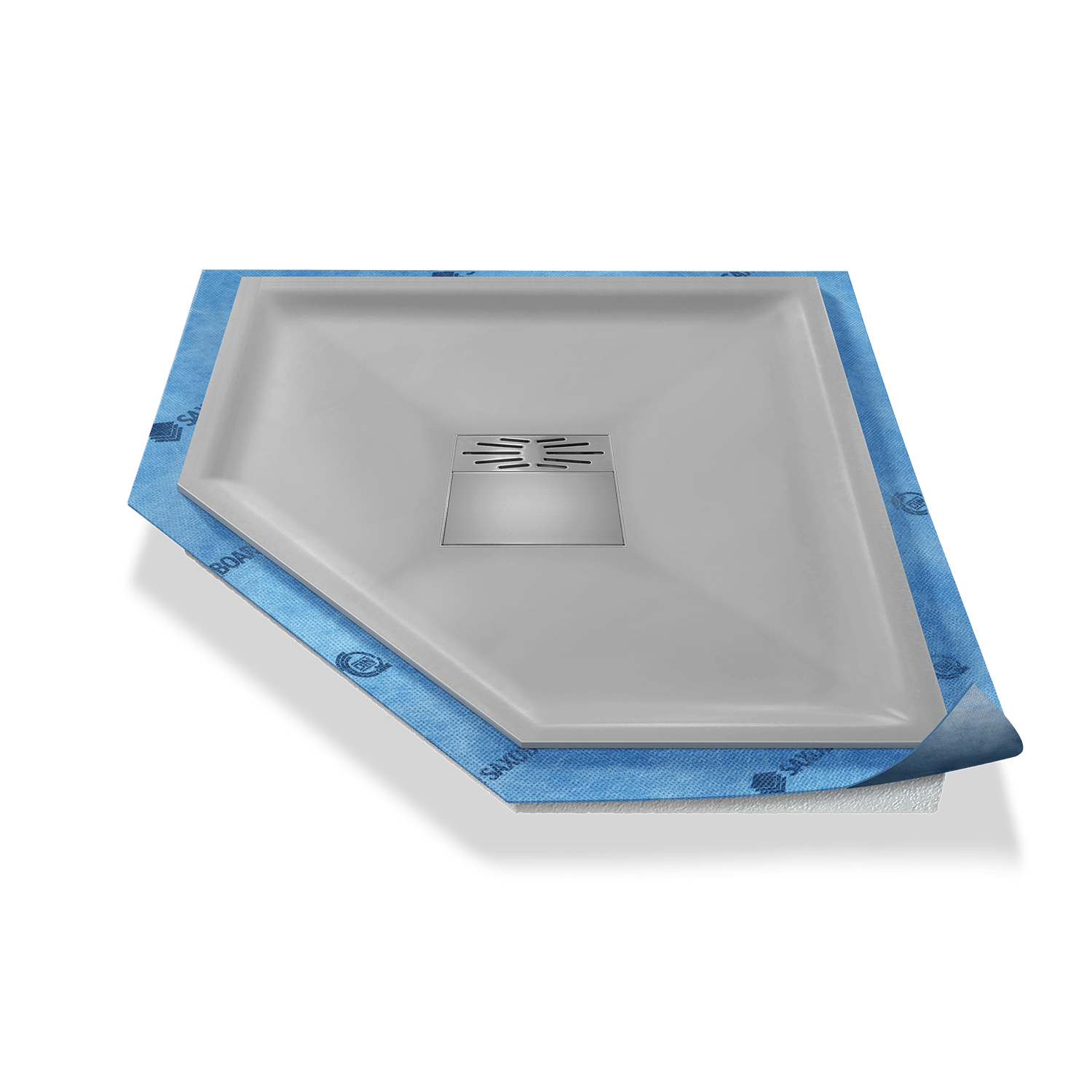 Fünfeck-Duschwanne tief Pumpensystem aus Mineralwerkstoff Fünfeck-Duschwanne tief Pumpensystem aus Mineralwerkstoff