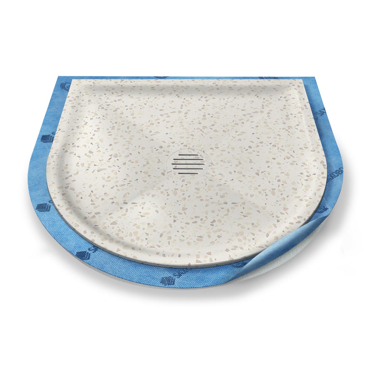 Halbkreis-Duschwanne tief Punktablauf aus Mineralwerkstoff Halbkreis-Duschwanne tief Punktablauf aus Mineralwerkstoff