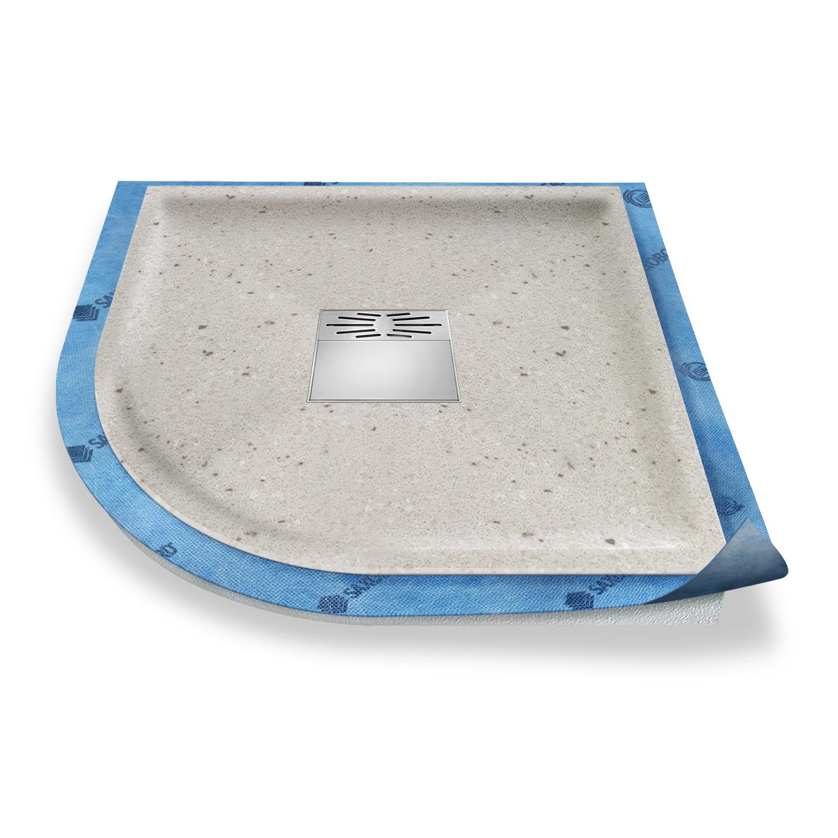 Viertelkreis-Duschwanne tief Pumpensystem aus Mineralwerkstoff Viertelkreis-Duschwanne tief Pumpensystem aus Mineralwerkstoff