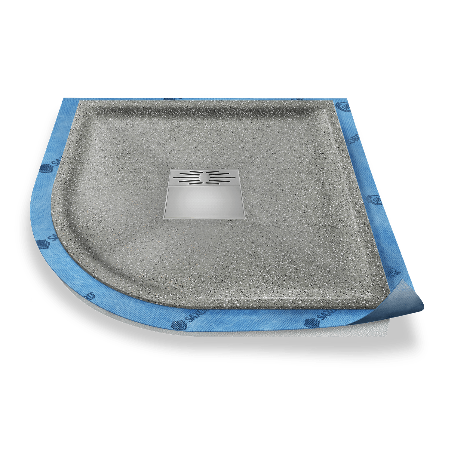 Viertelkreis-Duschwanne tief Pumpensystem aus Mineralwerkstoff Viertelkreis-Duschwanne tief Pumpensystem aus Mineralwerkstoff