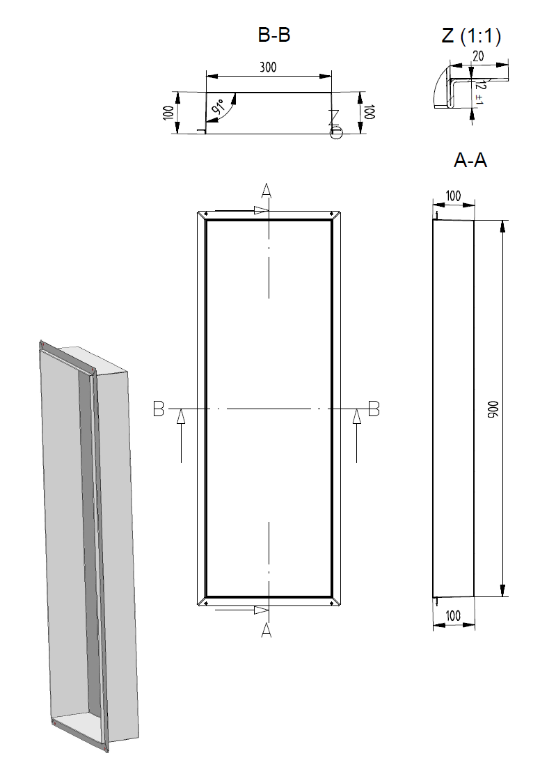 Wandnische aus Edelstahl: Schwarz / Weiß / farbig Wandnische aus Edelstahl: Schwarz / Weiß / farbig