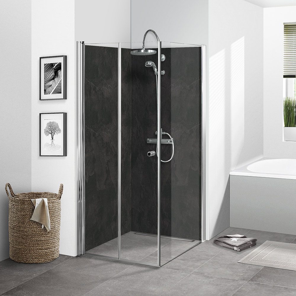 HPL Duschrückwand Schwarzschiefer Duschrückwand Flat "Schwarzschiefer"