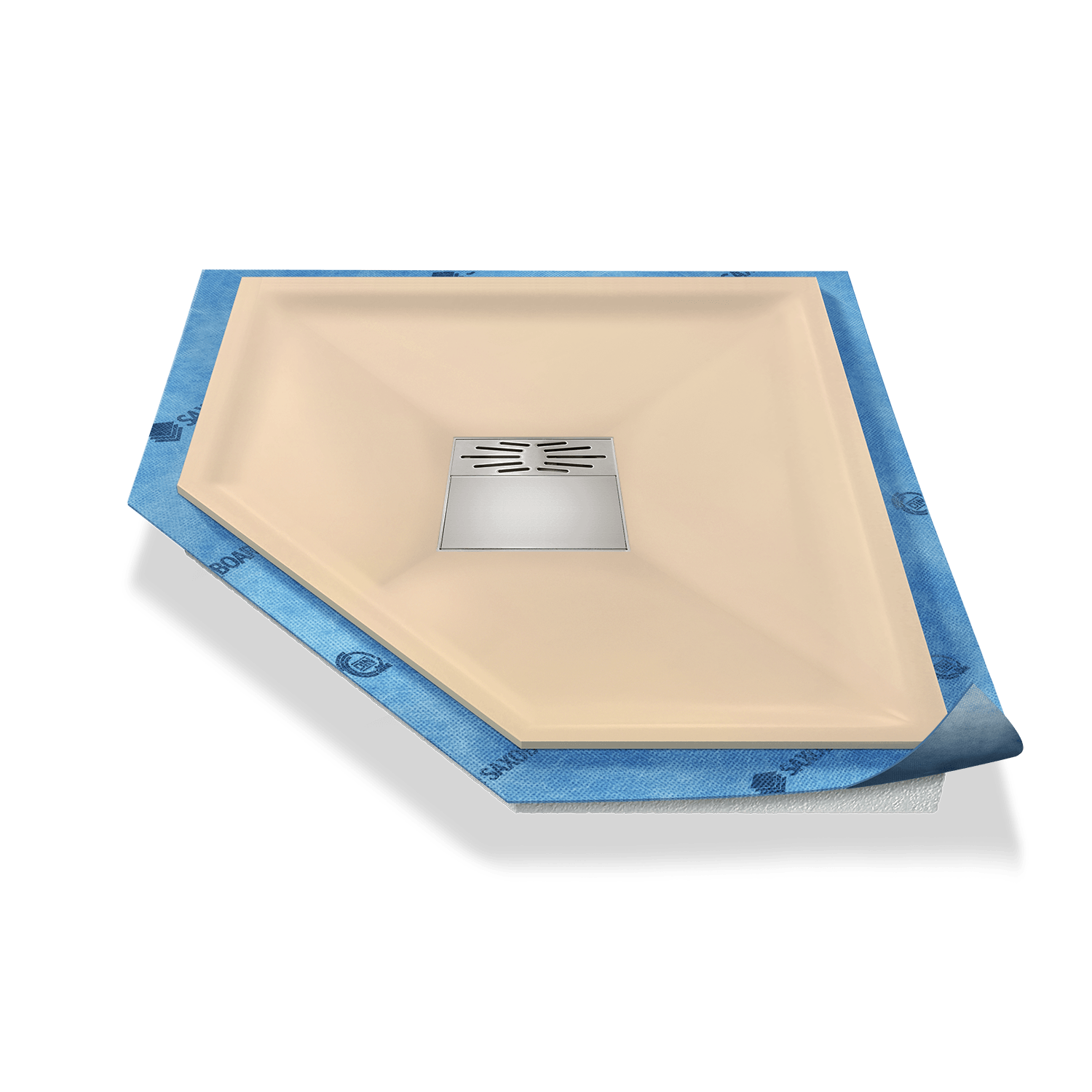 Fünfeck-Duschwanne tief Pumpensystem aus Mineralwerkstoff Fünfeck-Duschwanne tief Pumpensystem aus Mineralwerkstoff