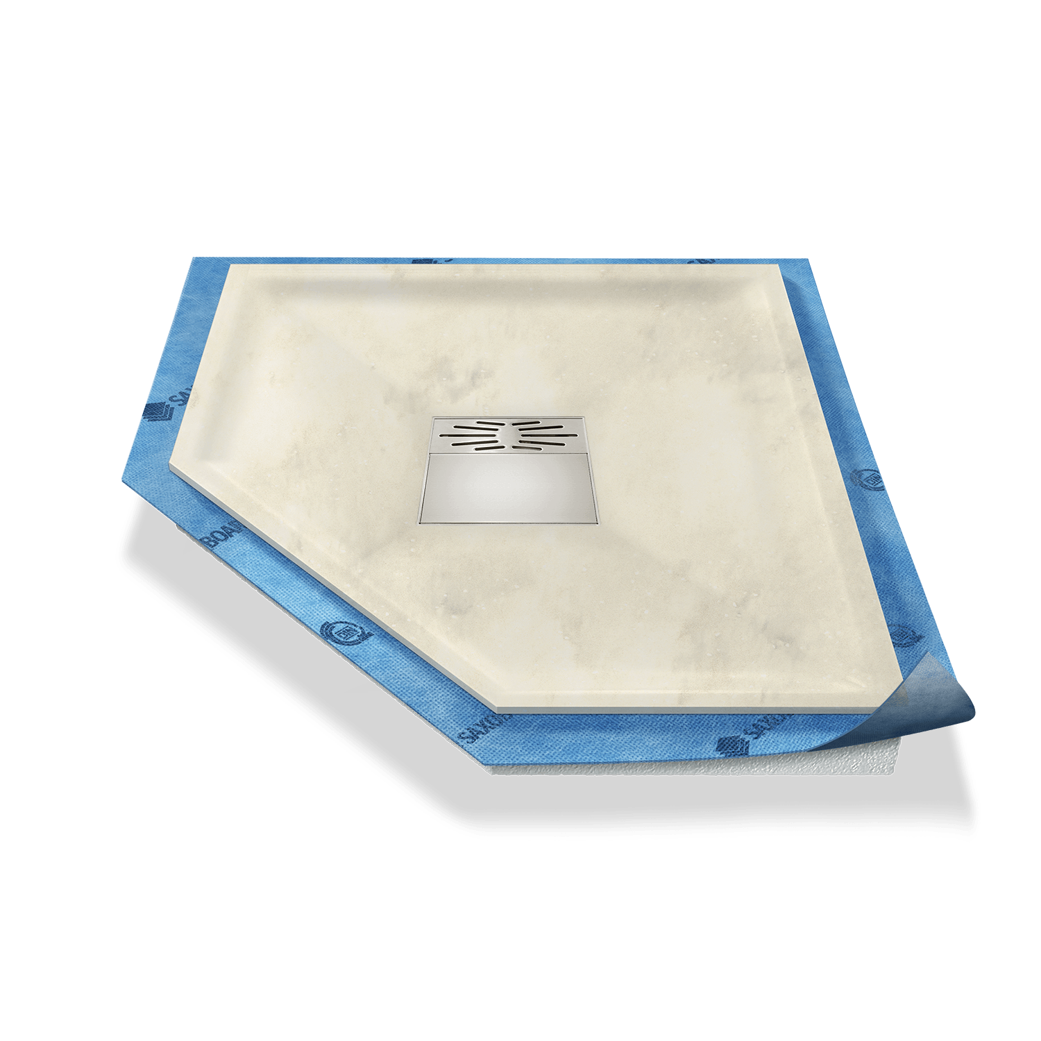 Fünfeck-Duschwanne tief Pumpensystem aus Mineralwerkstoff Fünfeck-Duschwanne tief Pumpensystem aus Mineralwerkstoff