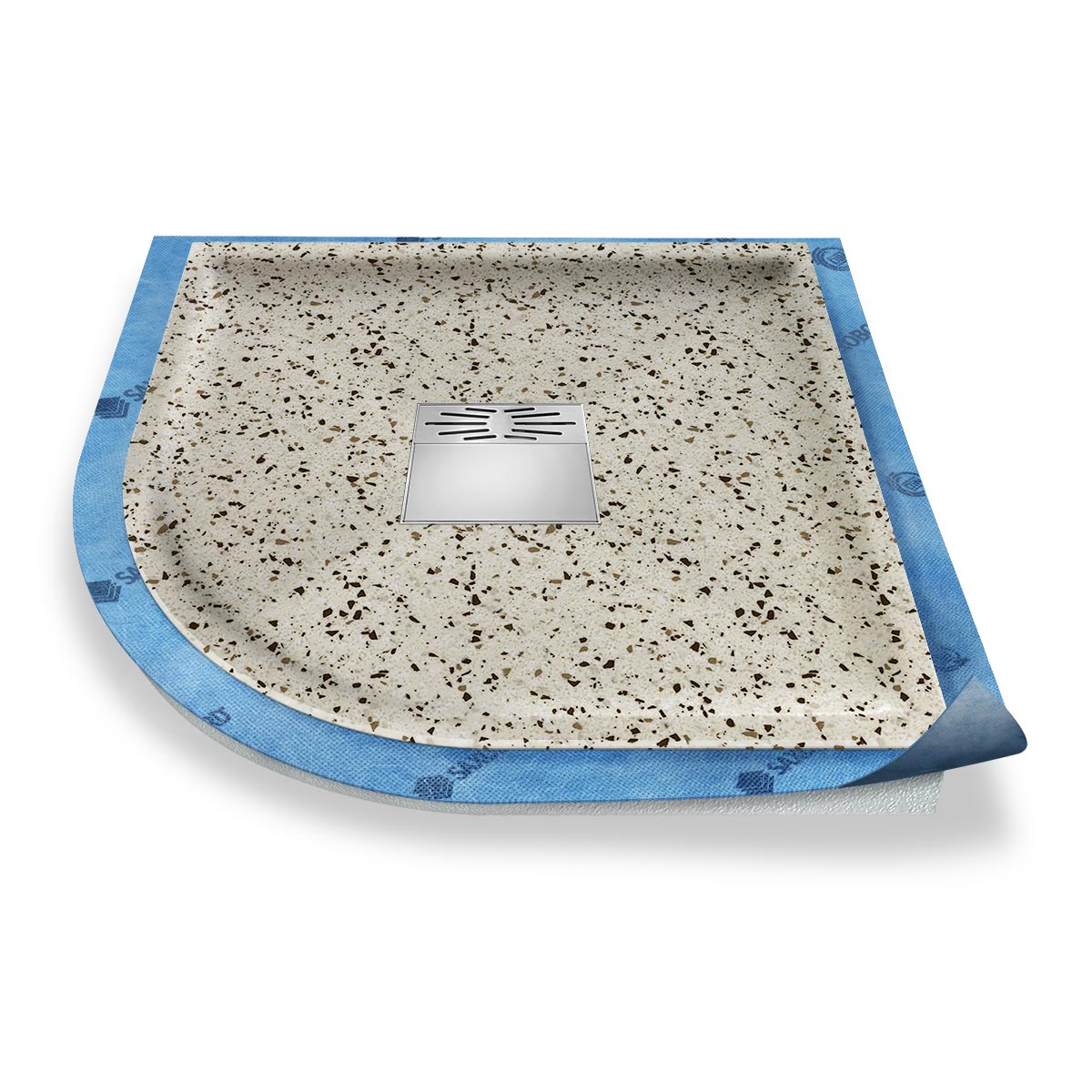 Viertelkreis-Duschwanne tief Pumpensystem aus Mineralwerkstoff Viertelkreis-Duschwanne tief Pumpensystem aus Mineralwerkstoff