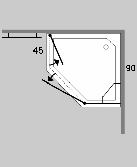 Fünfeck-Duschkabine - Festwand - Tür außen/innen - ACF