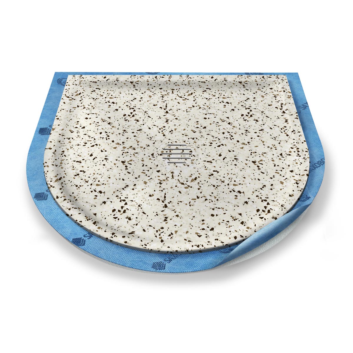 Halbkreis-Duschwanne tief Punktablauf aus Mineralwerkstoff Halbkreis-Duschwanne tief Punktablauf aus Mineralwerkstoff