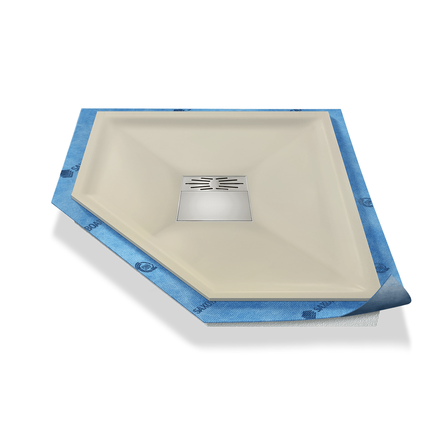 Fünfeck-Duschwanne tief Pumpensystem aus Mineralwerkstoff Fünfeck-Duschwanne tief Pumpensystem aus Mineralwerkstoff