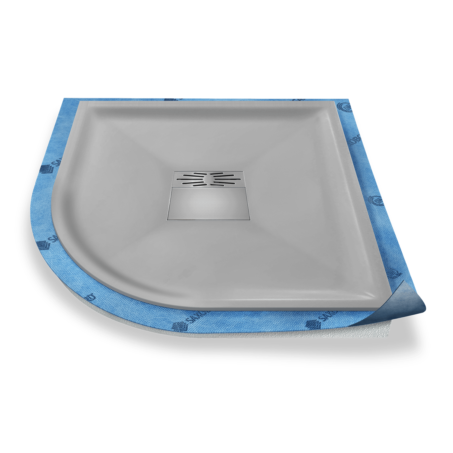 Viertelkreis-Duschwanne tief Pumpensystem aus Mineralwerkstoff Viertelkreis-Duschwanne tief Pumpensystem aus Mineralwerkstoff