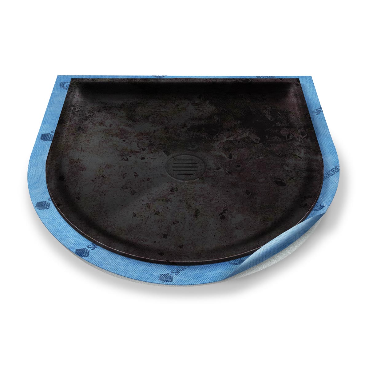 Halbkreis-Duschwanne tief Punktablauf aus Mineralwerkstoff Halbkreis-Duschwanne tief Punktablauf aus Mineralwerkstoff