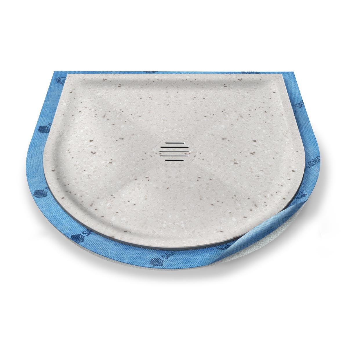 Halbkreis-Duschwanne tief Punktablauf aus Mineralwerkstoff Halbkreis-Duschwanne tief Punktablauf aus Mineralwerkstoff