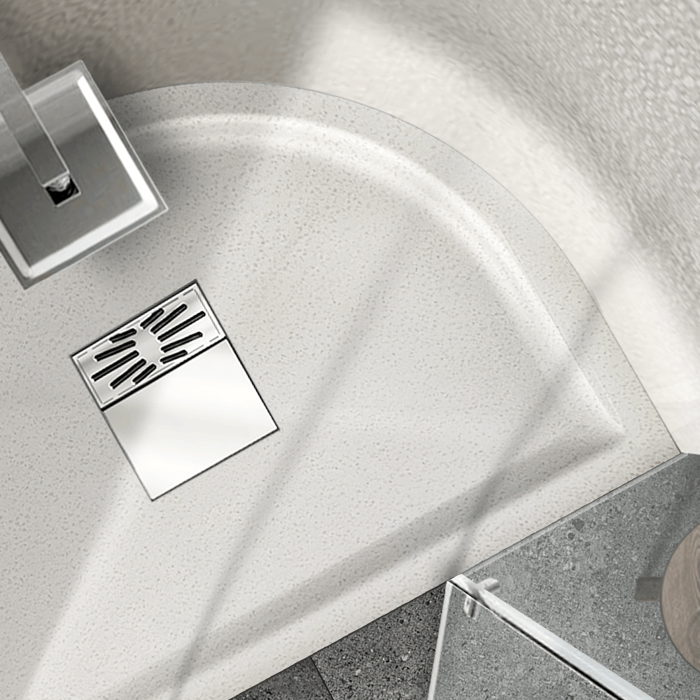 Halbkreis-Duschbecken mit Pumpe Halbkreis-Duschwanne tief Pumpensystem aus Mineralwerkstoff