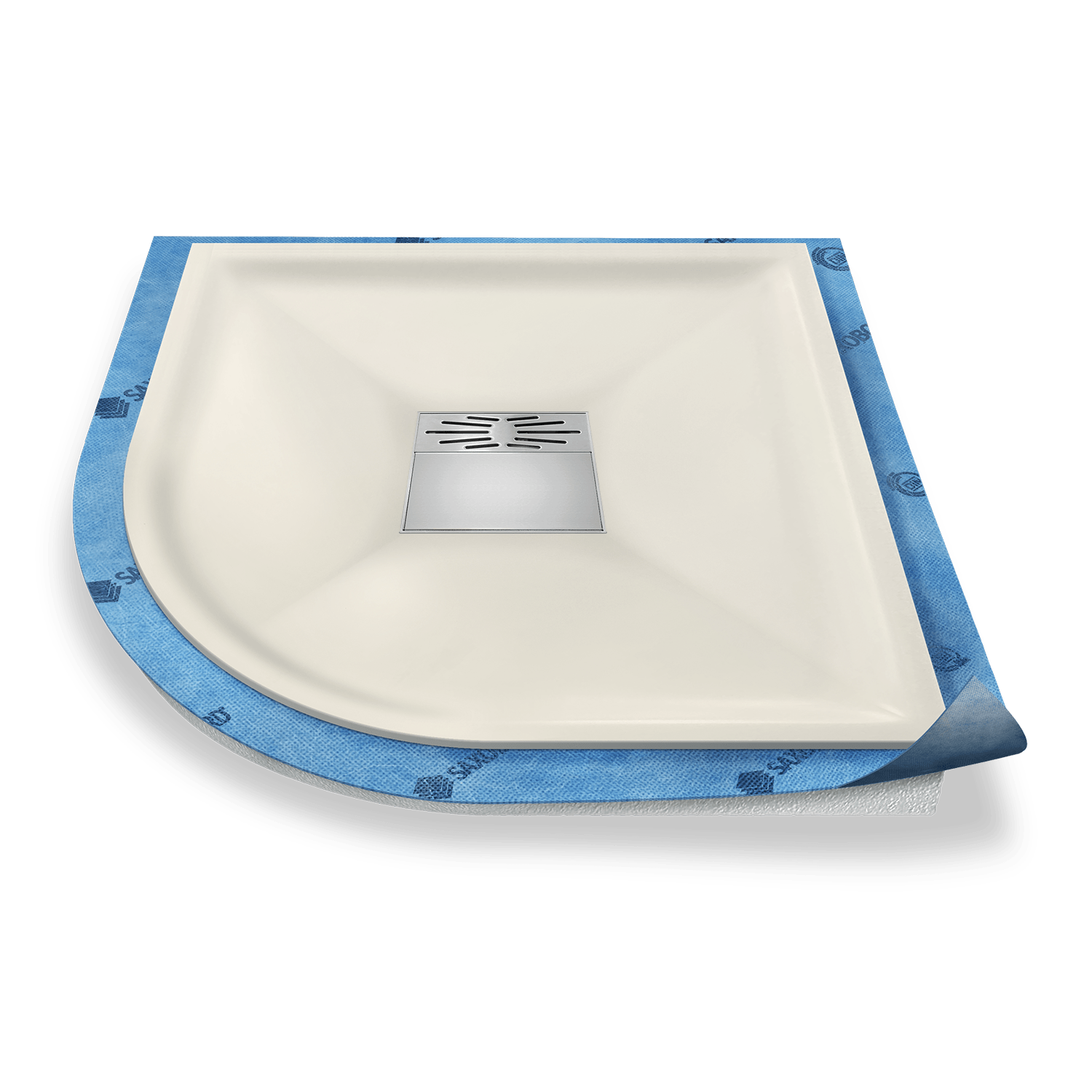 Viertelkreis-Duschwanne tief Pumpensystem aus Mineralwerkstoff Viertelkreis-Duschwanne tief Pumpensystem aus Mineralwerkstoff