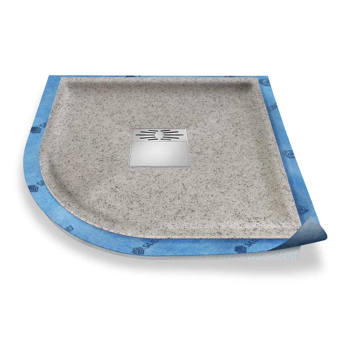 Viertelkreis-Duschwanne tief Pumpensystem aus Mineralwerkstoff Viertelkreis-Duschwanne tief Pumpensystem aus Mineralwerkstoff