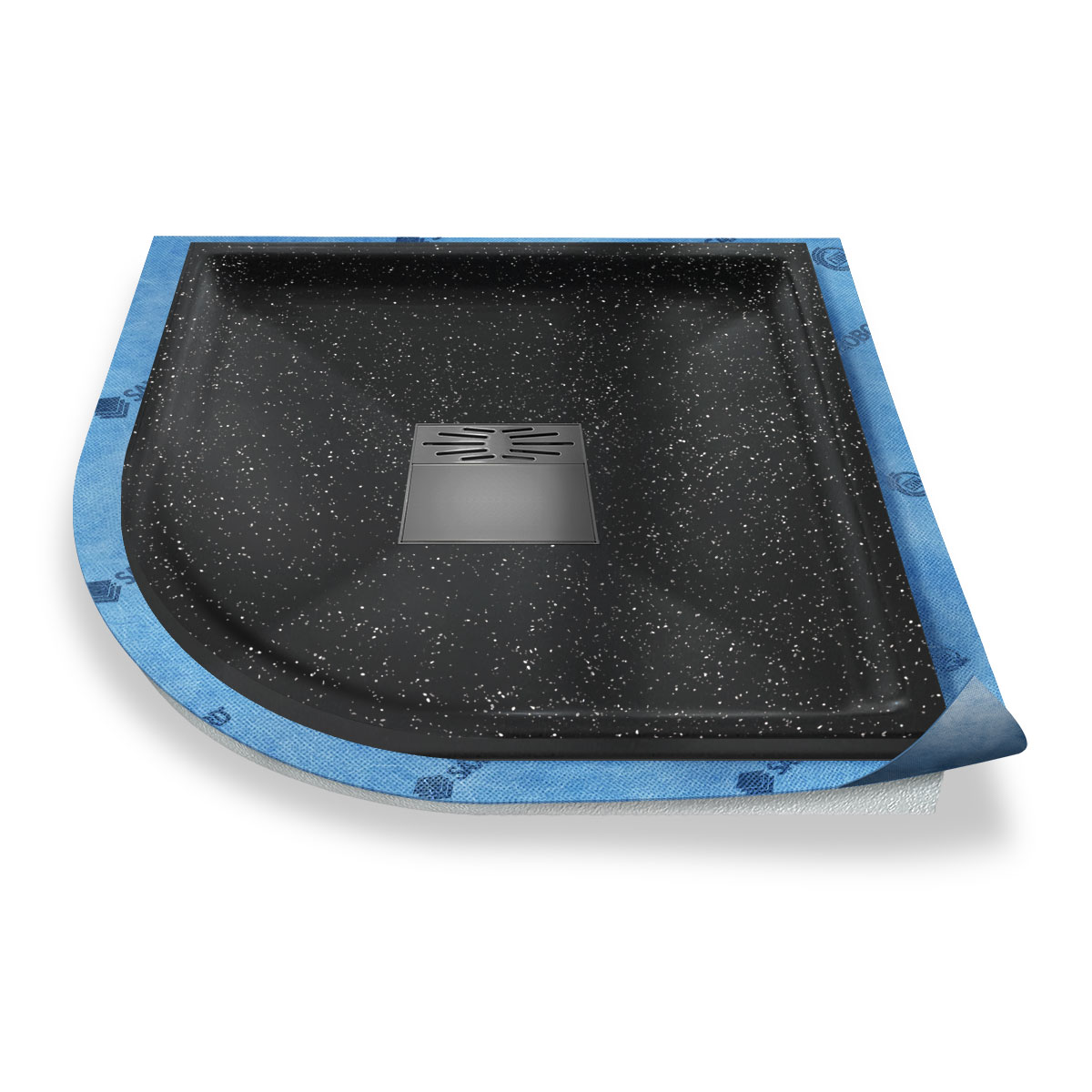 Viertelkreis-Duschwanne tief Pumpensystem aus Mineralwerkstoff Viertelkreis-Duschwanne tief Pumpensystem aus Mineralwerkstoff