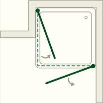 AKiW, Eck-Duschkabine, 2 Türen, Glas klar, verchromt, H=173cm