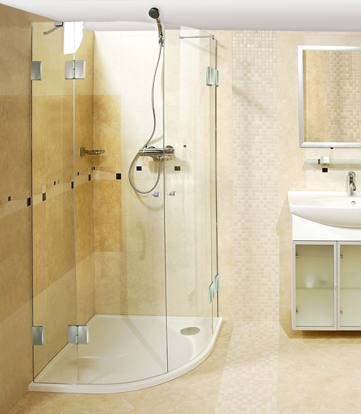 Cabine de douche en verre pour montage en angle de forme ronde Cabine de douche en verre pour montage en angle de forme ronde