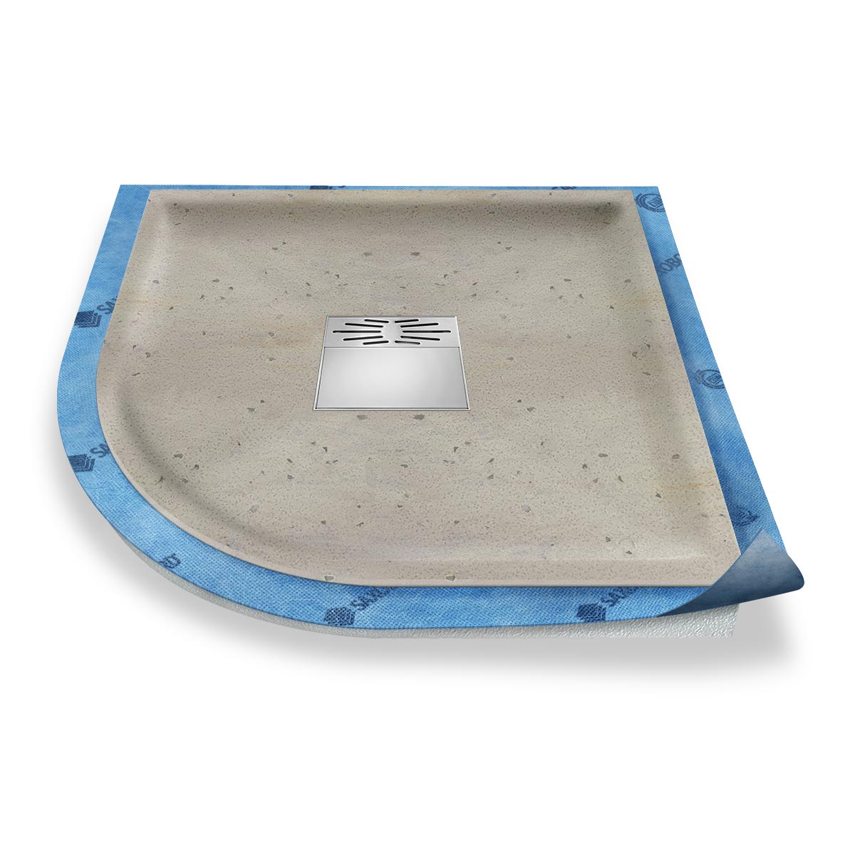 Viertelkreis-Duschwanne tief Pumpensystem aus Mineralwerkstoff Viertelkreis-Duschwanne tief Pumpensystem aus Mineralwerkstoff