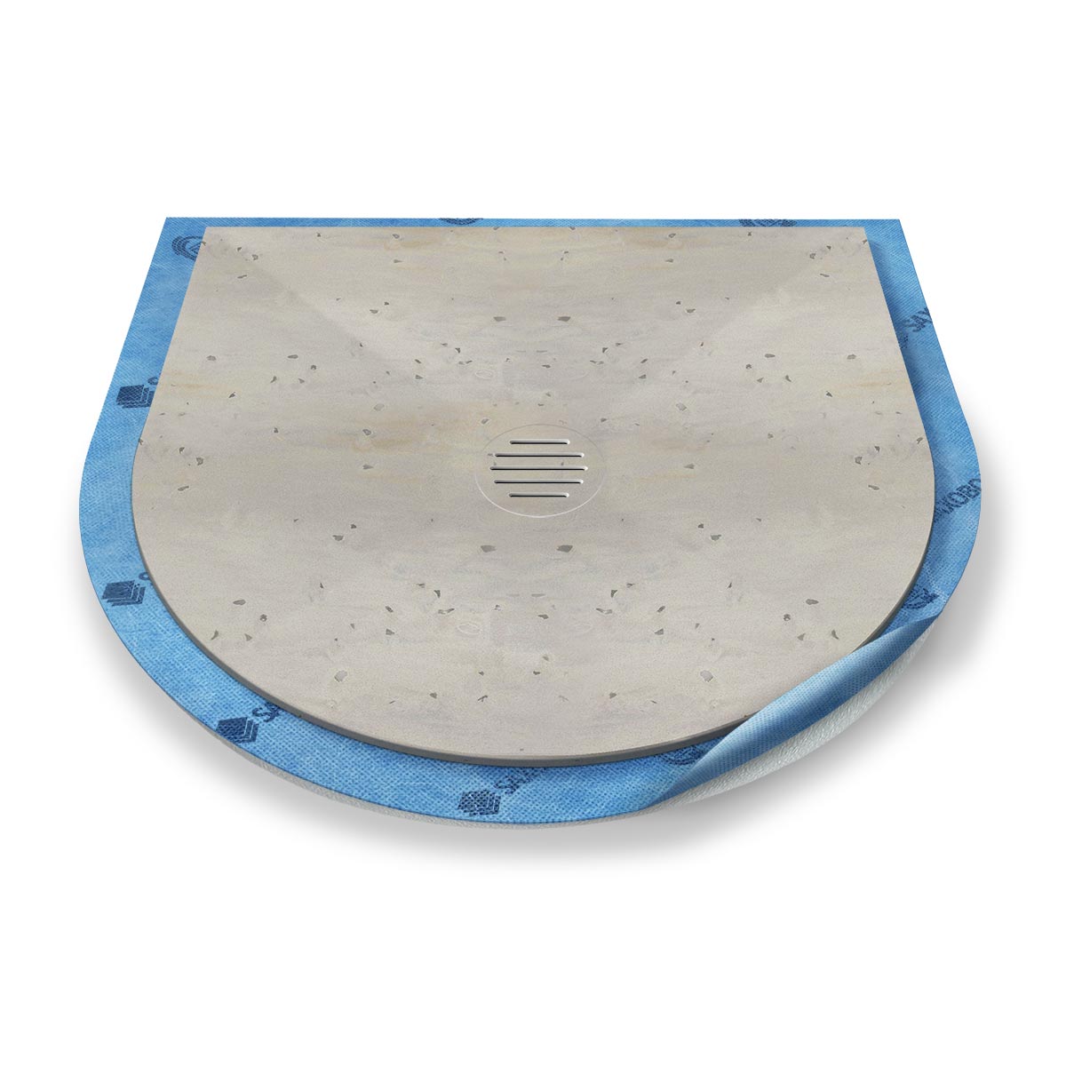 Halbkreis-Duschwanne Punktablauf aus Mineralwerkstoff Halbkreis-Duschwanne Punktablauf aus Mineralwerkstoff