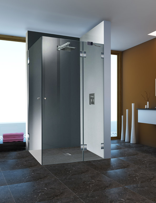 Douche d'angle affleurante - 2 portes intérieures/extérieures - BaX Douche d'angle affleurante - 2 portes intérieures/extérieures - BaX
