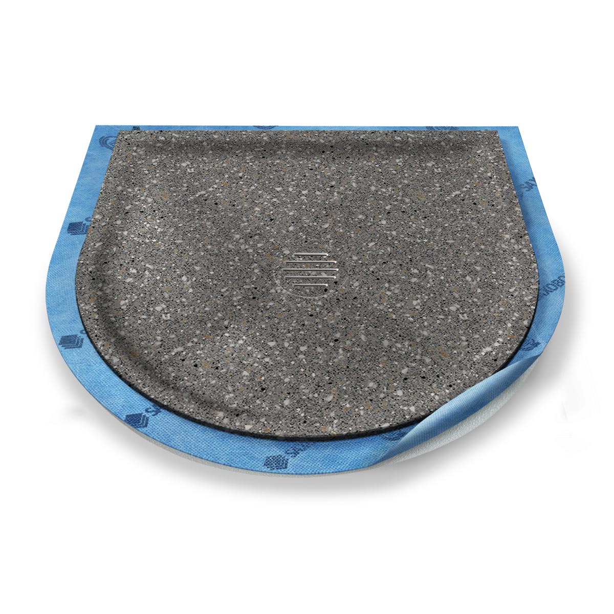 Halbkreis-Duschwanne tief Punktablauf aus Mineralwerkstoff Halbkreis-Duschwanne tief Punktablauf aus Mineralwerkstoff