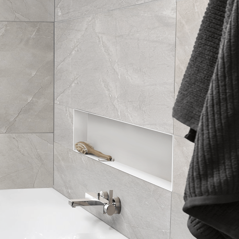 Wandnische aus Edelstahl: Schwarz / Weiß / farbig Wandnische aus Edelstahl: Schwarz / Weiß / farbig