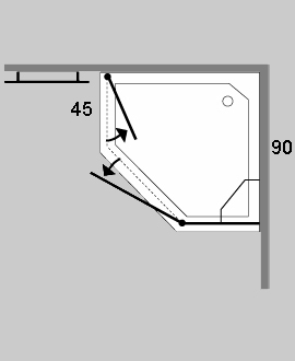 ACF, Fünfeck-Duschkabine, Innentüre, Glas klar, verchromt, H=195cm ACF, Fünfeck-Duschkabine, Innentüre, Glas klar, verchromt, H=195cm
