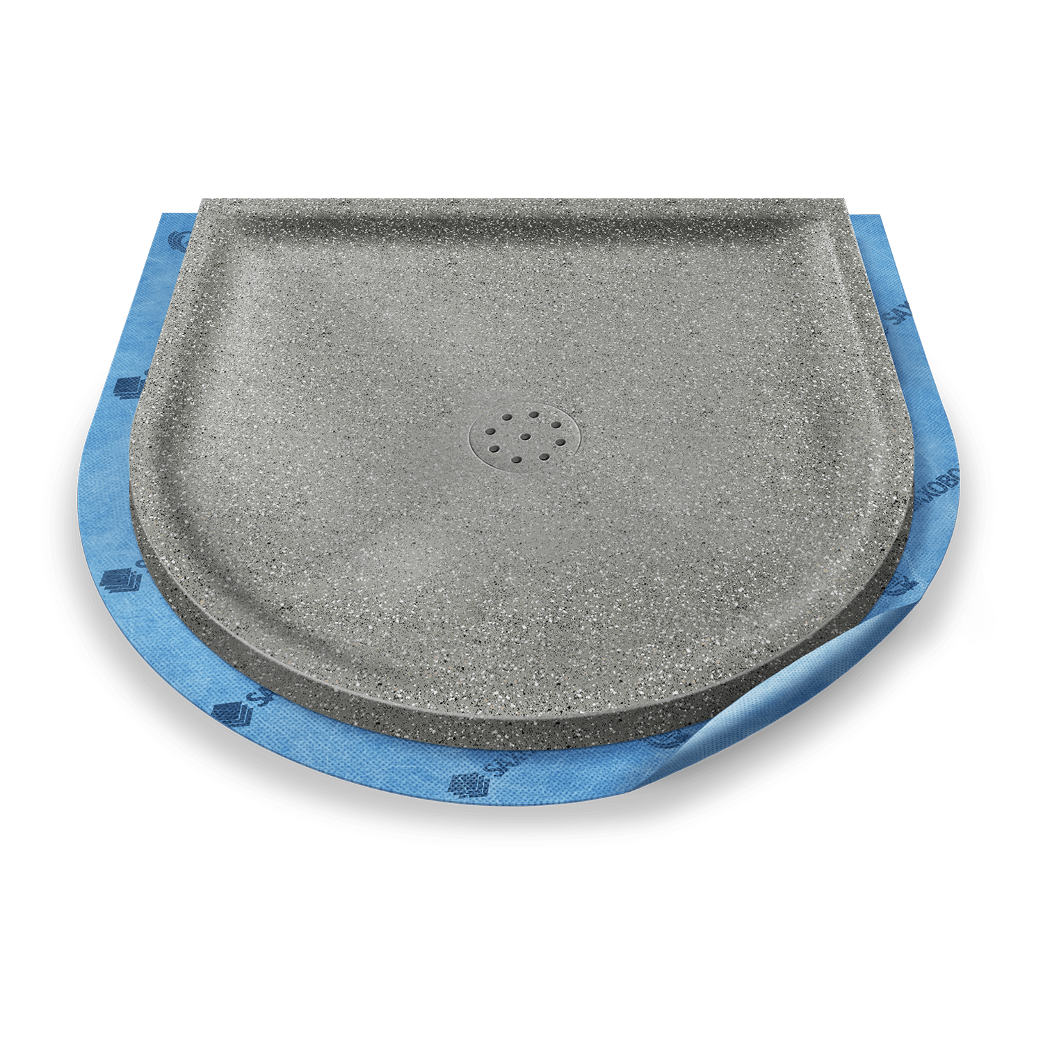 Halbkreis-Duschwanne tief Punktablauf aus Mineralwerkstoff Halbkreis-Duschwanne tief Punktablauf aus Mineralwerkstoff