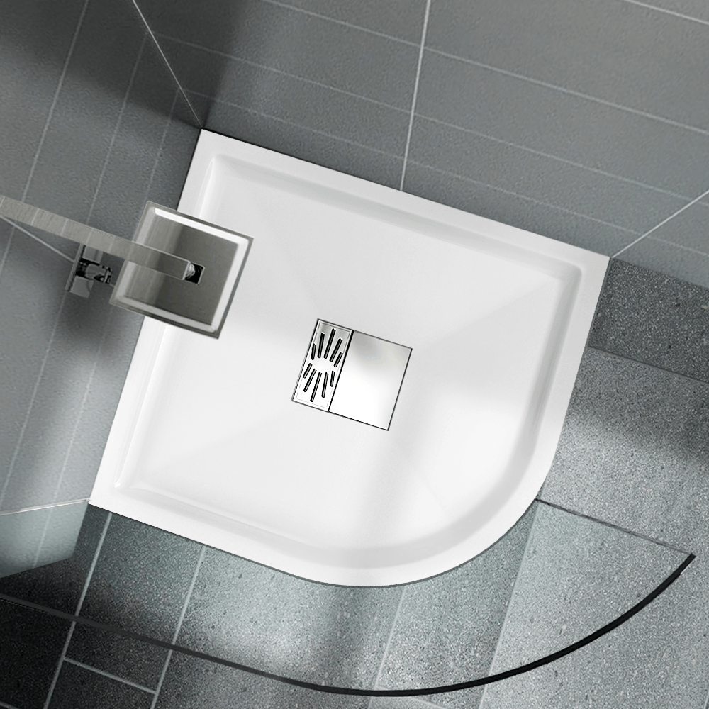 Viertelkreis-Duschbecken mit Pumpe aus weißem Mineralwerkstoff Viertelkreis-Duschwanne tief Pumpensystem aus Mineralwerkstoff