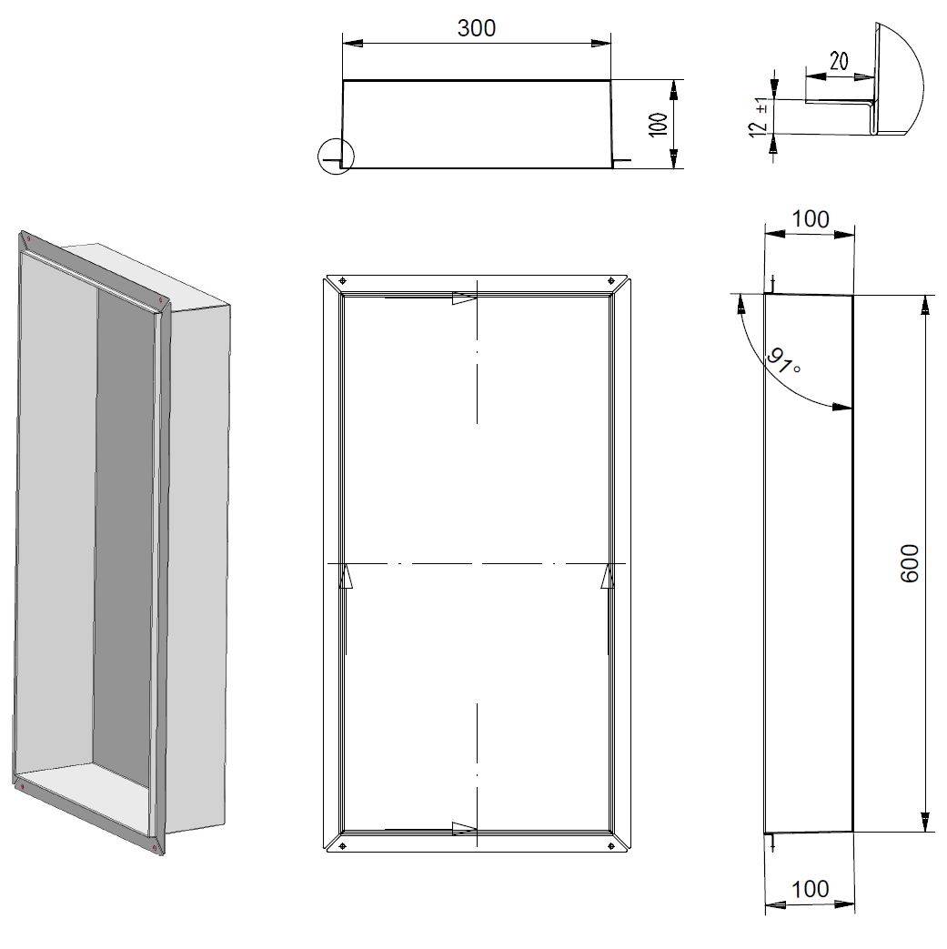 Wandnische aus Edelstahl: Schwarz / Weiß / farbig Wandnische aus Edelstahl: Schwarz / Weiß / farbig