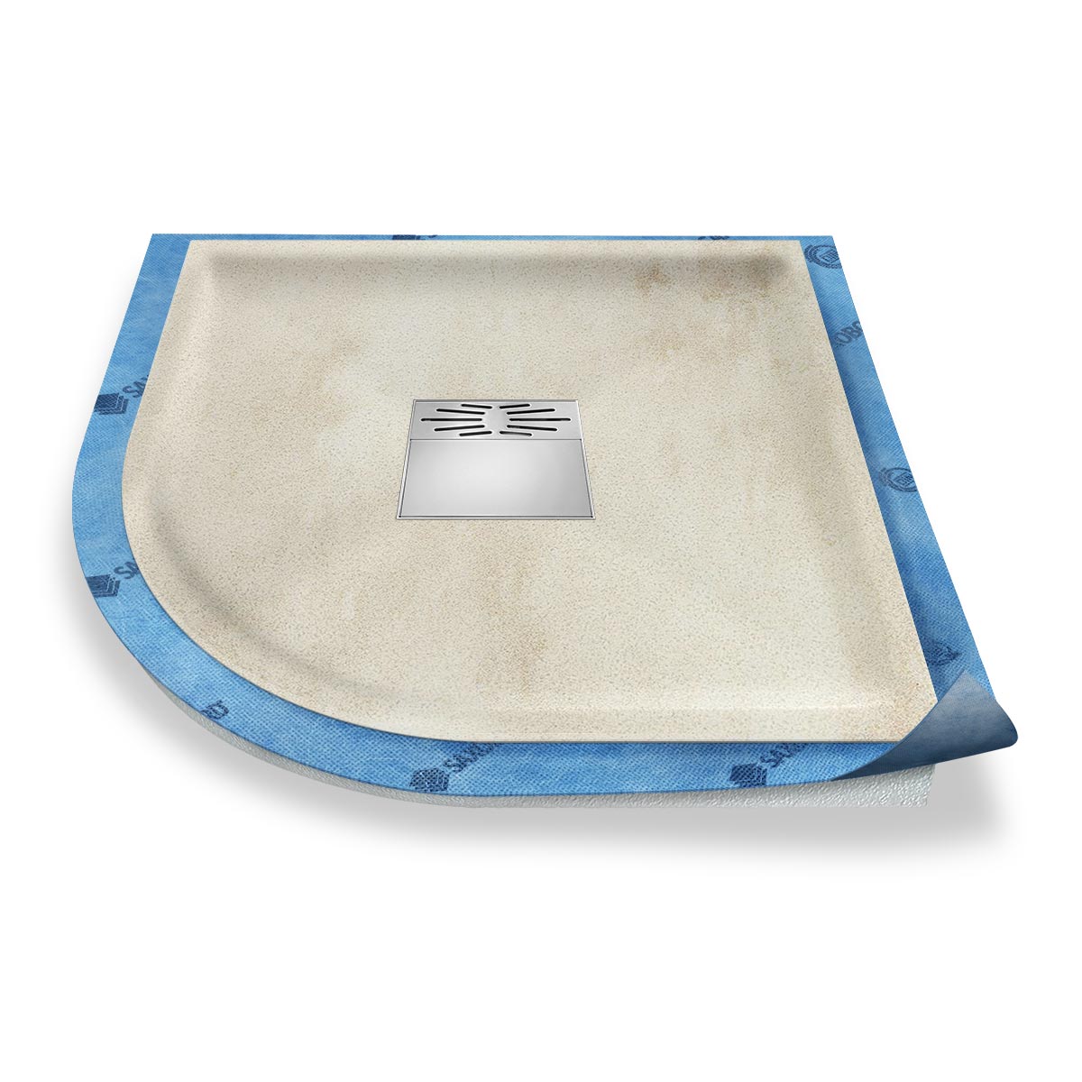 Viertelkreis-Duschwanne tief Pumpensystem aus Mineralwerkstoff Viertelkreis-Duschwanne tief Pumpensystem aus Mineralwerkstoff