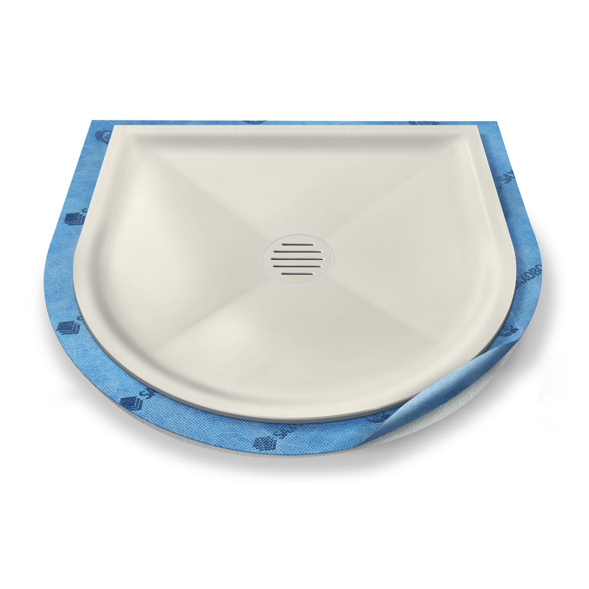 Halbkreis-Duschwanne tief Punktablauf aus Mineralwerkstoff Halbkreis-Duschwanne tief Punktablauf aus Mineralwerkstoff