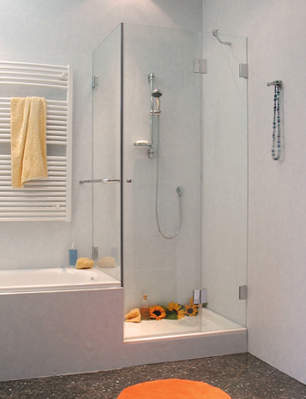 Cabine de douche accès d'angle - Paroi fixe raccourcie - A2K Cabine de douche accès d'angle - Paroi fixe raccourcie - A2K