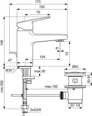Ceraplan Waschtischarmatur 75 Ideal Standard mit Ablaufgarnitur