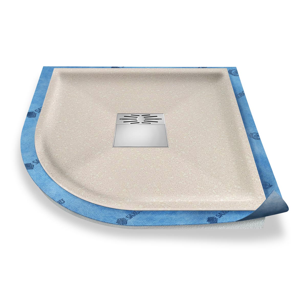 Viertelkreis-Duschwanne tief Pumpensystem aus Mineralwerkstoff Viertelkreis-Duschwanne tief Pumpensystem aus Mineralwerkstoff