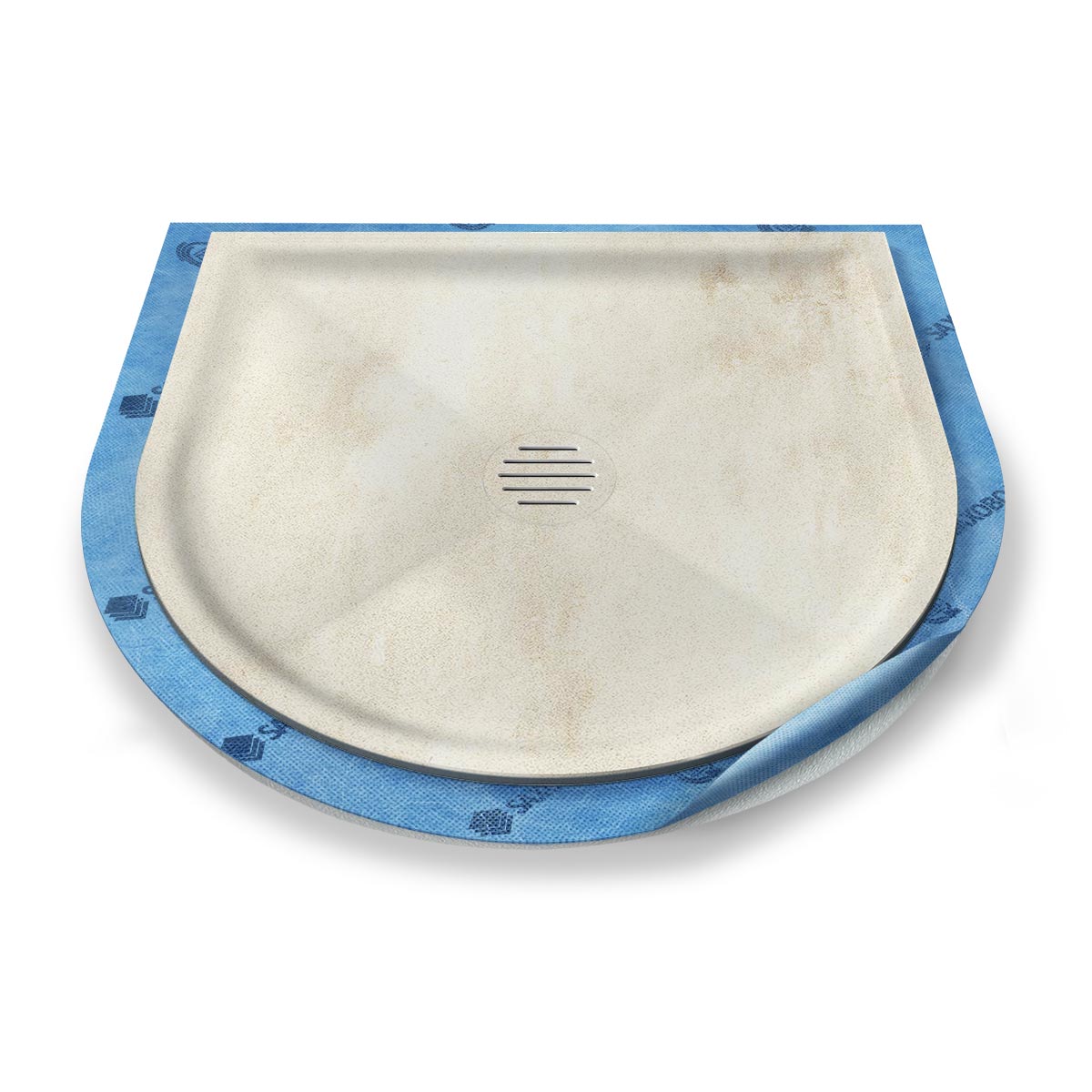 Halbkreis-Duschwanne tief Punktablauf aus Mineralwerkstoff Halbkreis-Duschwanne tief Punktablauf aus Mineralwerkstoff