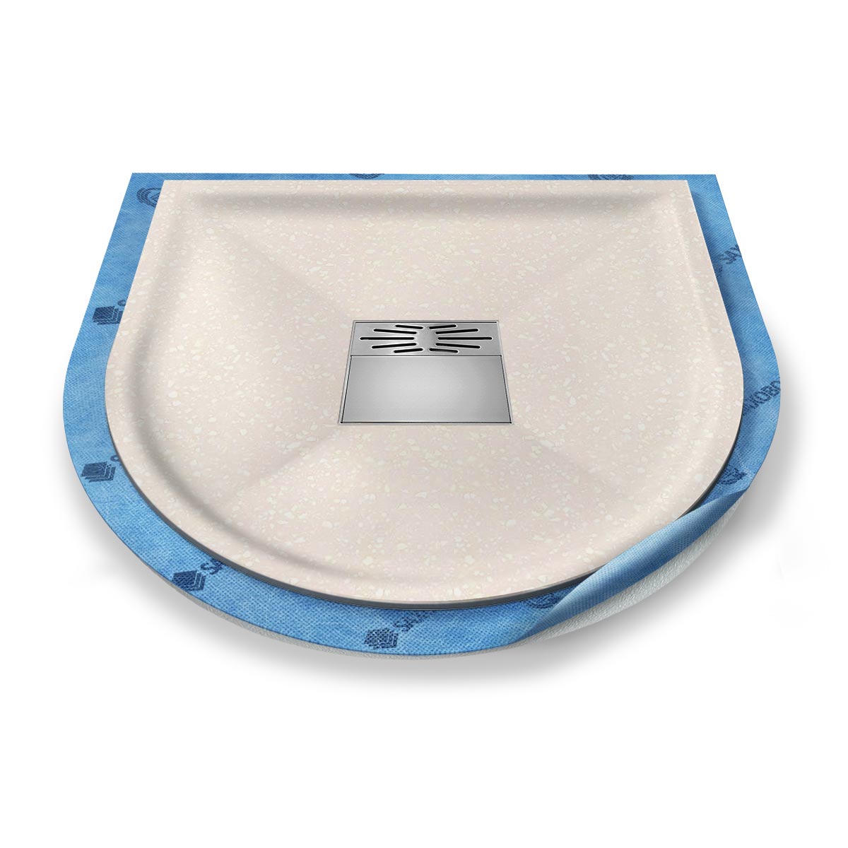 Halbkreis-Duschwanne tief Pumpensystem aus Mineralwerkstoff Halbkreis-Duschwanne tief Pumpensystem aus Mineralwerkstoff