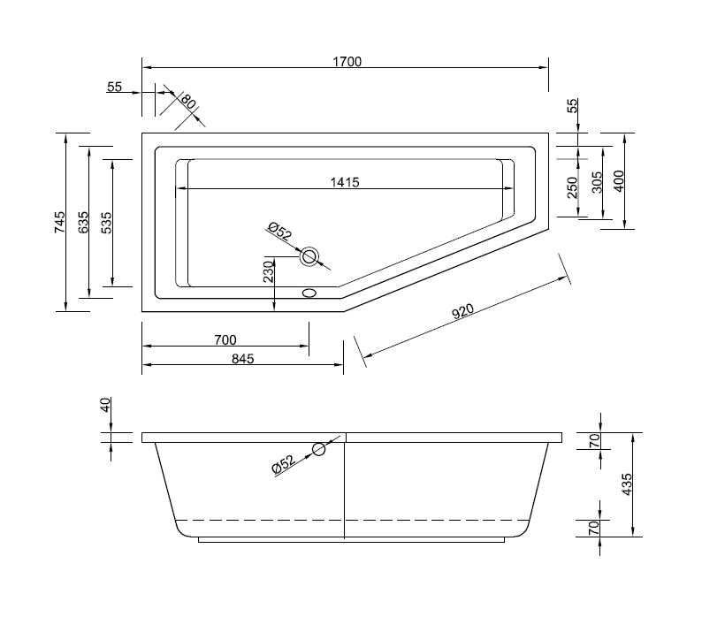 Raumspar-Badewanne Lupor - links Raumspar-Badewanne Lupor - links