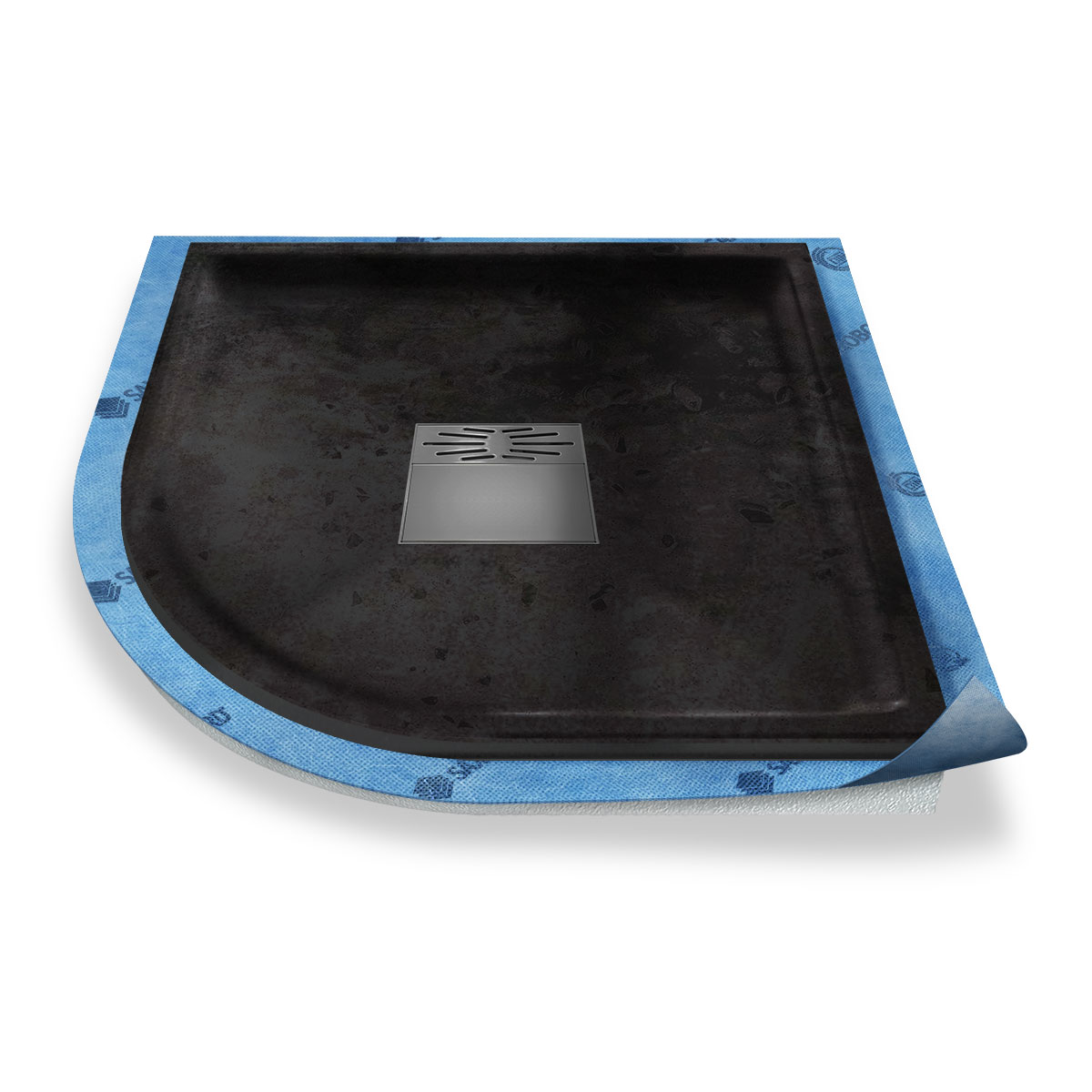 Viertelkreis-Duschwanne tief Pumpensystem aus Mineralwerkstoff Viertelkreis-Duschwanne tief Pumpensystem aus Mineralwerkstoff