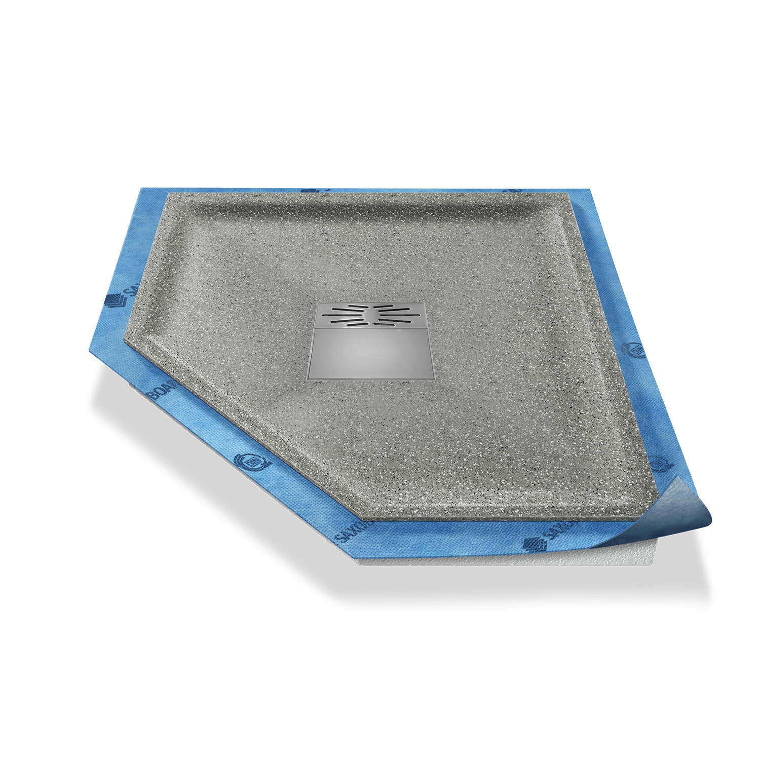 Fünfeck-Duschwanne tief Pumpensystem aus Mineralwerkstoff Fünfeck-Duschwanne tief Pumpensystem aus Mineralwerkstoff