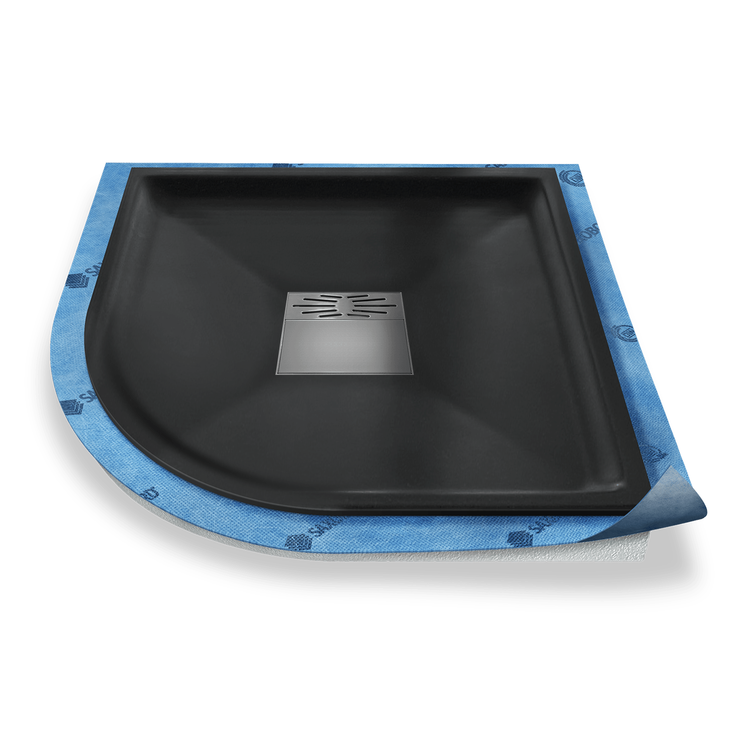 Viertelkreis-Duschwanne tief Pumpensystem aus Mineralwerkstoff Viertelkreis-Duschwanne tief Pumpensystem aus Mineralwerkstoff