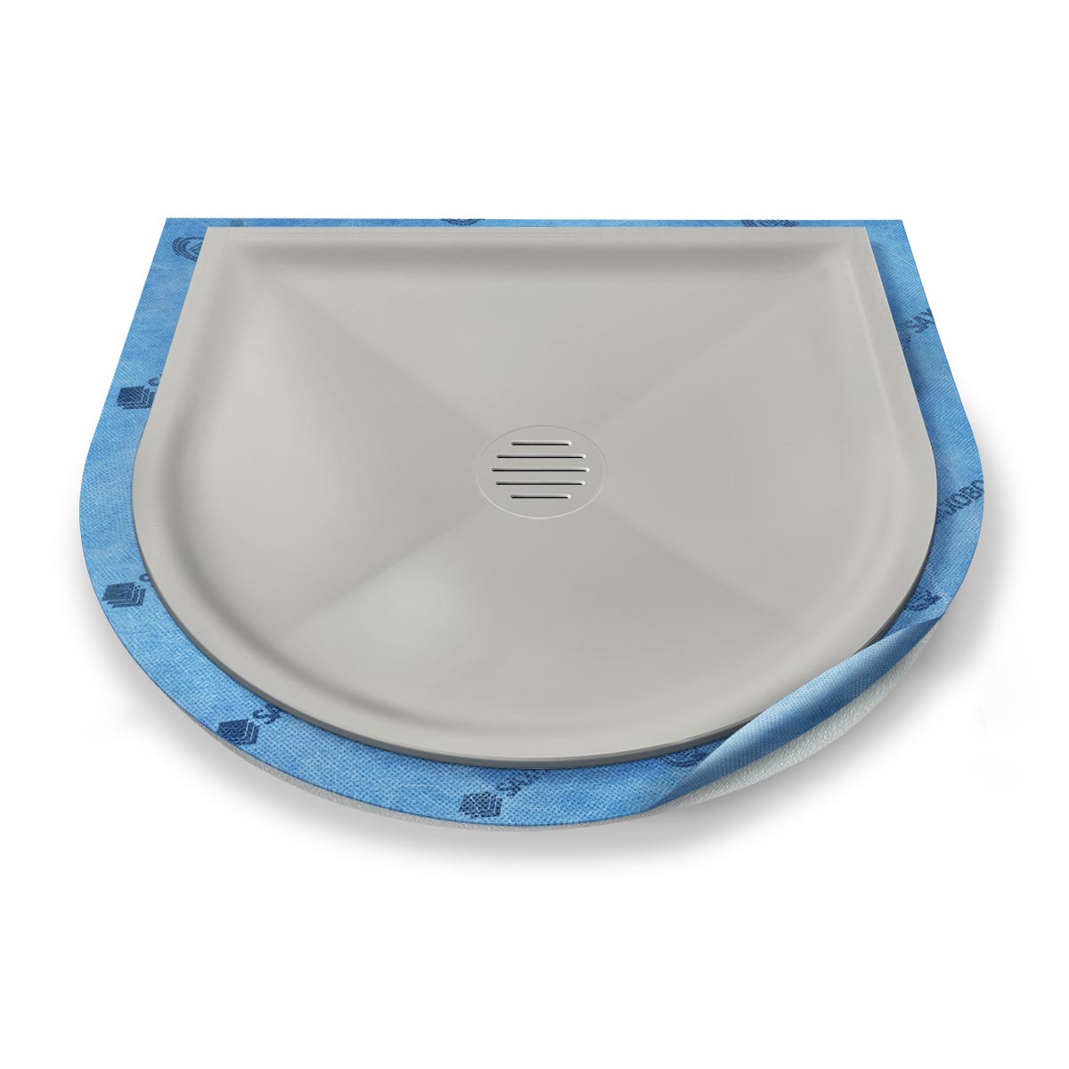 Halbkreis-Duschwanne tief Punktablauf aus Mineralwerkstoff Halbkreis-Duschwanne tief Punktablauf aus Mineralwerkstoff