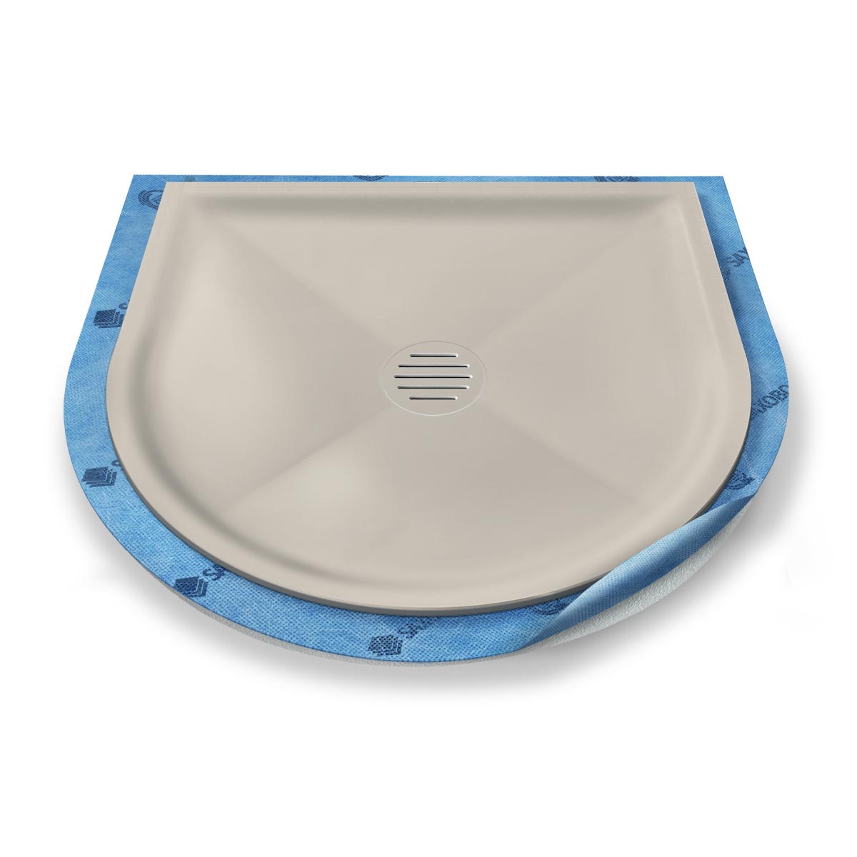 Halbkreis-Duschwanne tief Punktablauf aus Mineralwerkstoff Halbkreis-Duschwanne tief Punktablauf aus Mineralwerkstoff