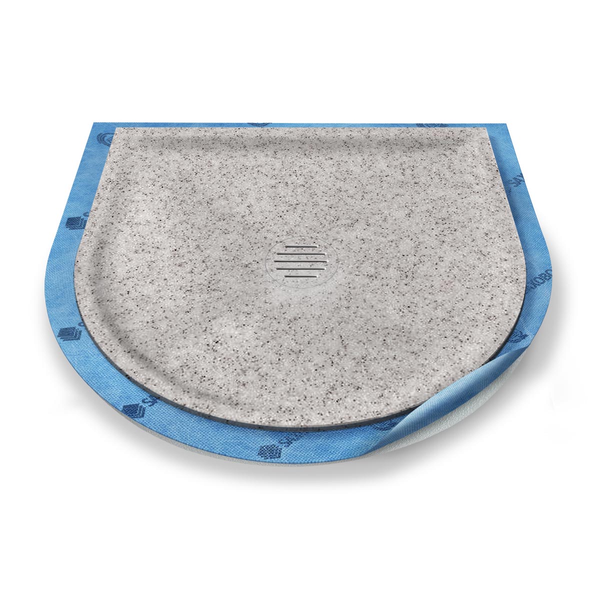 Halbkreis-Duschwanne tief Punktablauf aus Mineralwerkstoff Halbkreis-Duschwanne tief Punktablauf aus Mineralwerkstoff