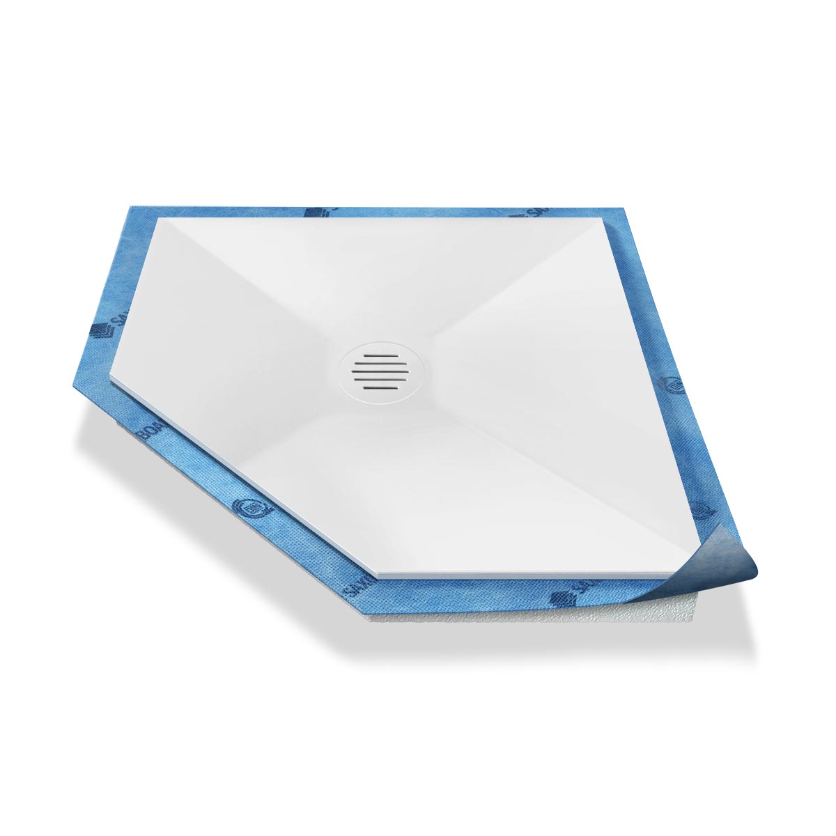 Receveur de douche pentagonal Ecoulement ponctuel en matériau minéral Receveur de douche pentagonal Ecoulement ponctuel en matériau minéral