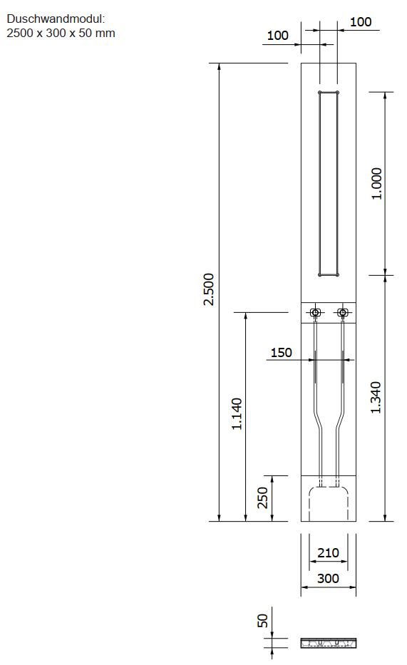 Saxoboard XS Duschwandmodul 250x30x50 mm integrierte Leitungen