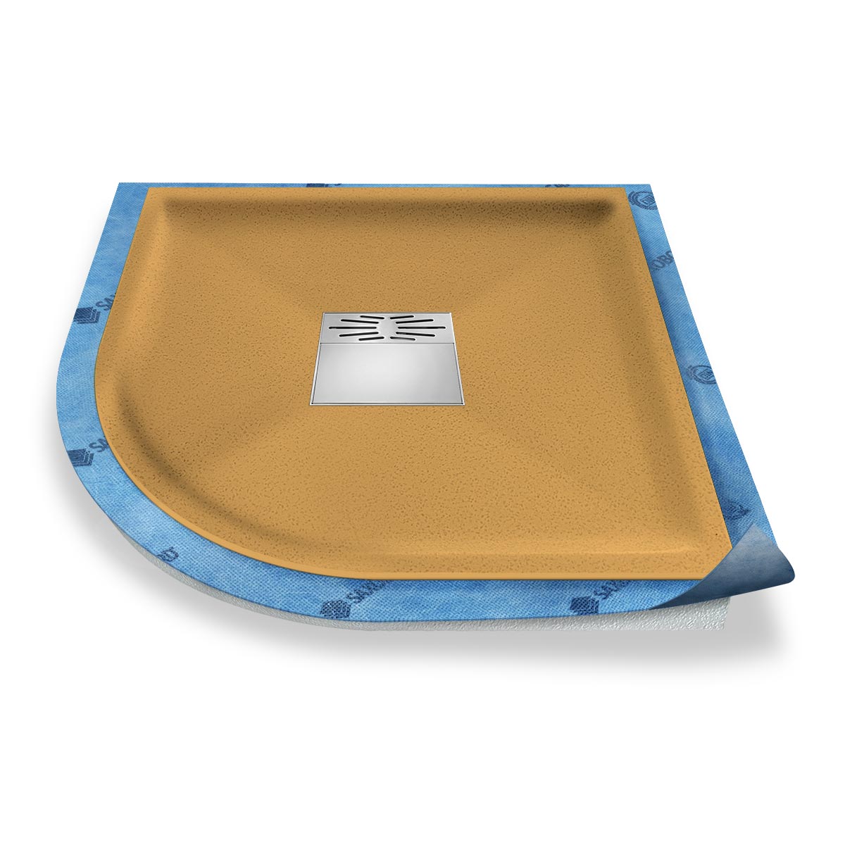 Viertelkreis-Duschwanne tief Pumpensystem aus Mineralwerkstoff Viertelkreis-Duschwanne tief Pumpensystem aus Mineralwerkstoff